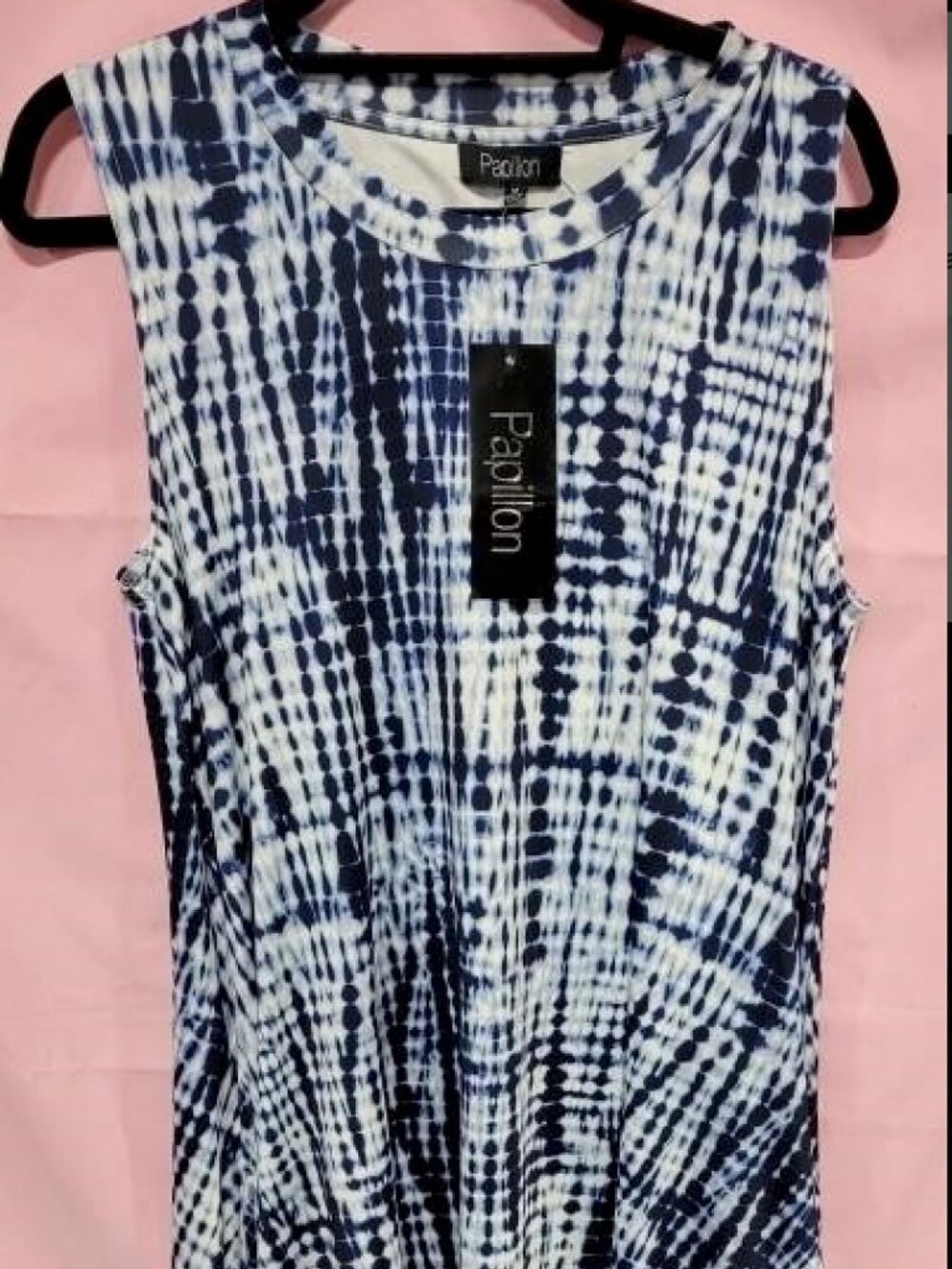 Papillion Blue Tie Dye Midi Dress w/ pockets sz L. NWT. 4302